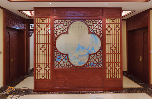 虎门港管委会会所室内装修中式仿古实木屏风隔断展示