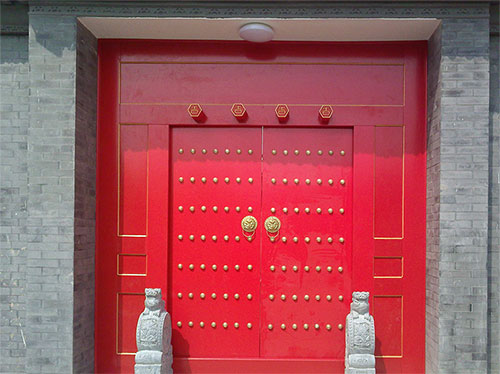 虎门港管委会中国传统四合院系列朱红色中式木制大门木作